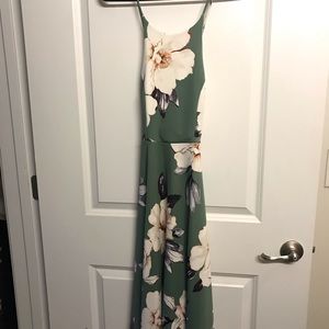 Green Floral Criss Cross Back Dress